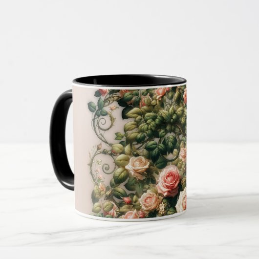 Shabby Chic Rosa Rosengarten Tasse (Vorderseite Links)