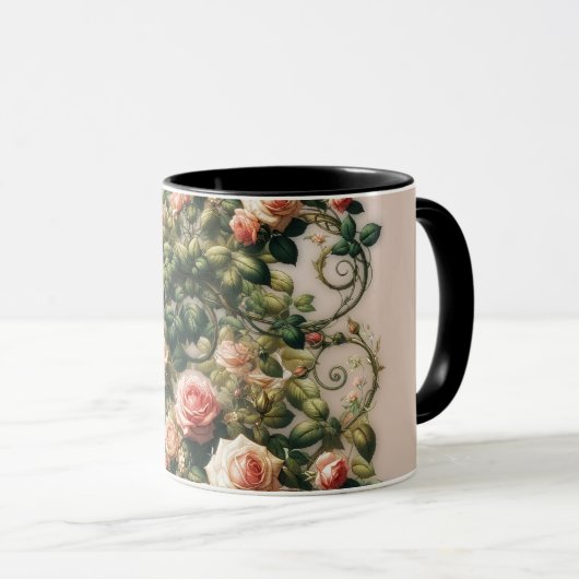 Shabby Chic Rosa Rosengarten Tasse (VorderseiteRechts)