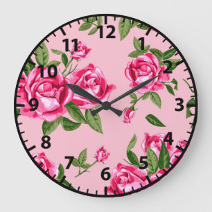 Shabby Chic Rosa Rosenmuster Rosen Große Wanduhr