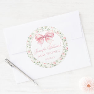 Shabby Chic rosa Schleifen-Baby-Party-Dankeschön-A Runder Aufkleber
