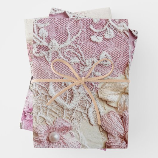 Shabby Chic Rosa Spitze  Geschenkpapier Set (Beispiel)