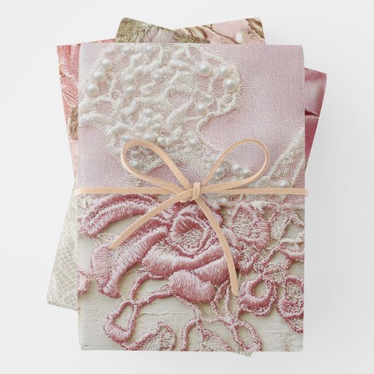 Shabby Chic Rosa Spitze Geschenkpapier Set (Beispiel)