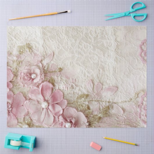 Shabby Chic Rosa Spitze  Seidenpapier (Basteln)