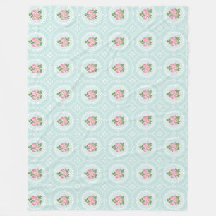 Shabby Chic Rosa Türkis Groß Fleecedecke