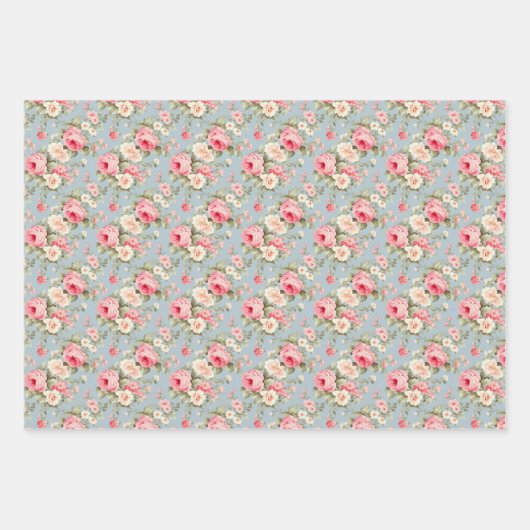 Shabby Chic Rosa und Blaue Hütte Rose Geschenkpapier Set (Vorderseite 3)