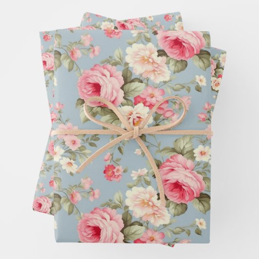 Shabby Chic Rosa und Blaue Hütte Rose Geschenkpapier Set (Beispiel)