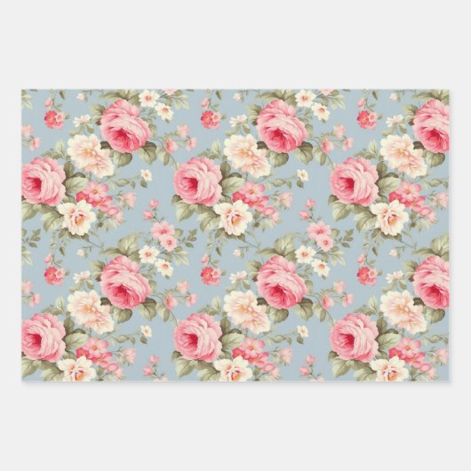 Shabby Chic Rosa und Blaue Hütte Rose Geschenkpapier Set (Vorderseite)