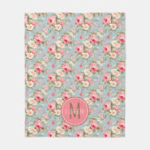 Shabby Chic Rosa und blaue Hütte Rose Monogramm Fleecedecke (Vorderseite)