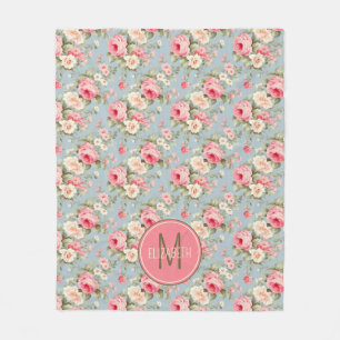 Shabby Chic Rosa und blaue Hütte Rose Monogramm Fleecedecke