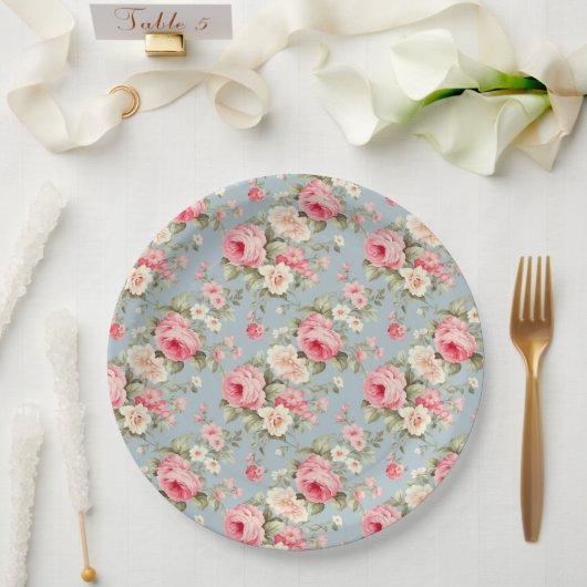 Shabby Chic Rosa und Blaue Hütte Rose Pappteller (Hochzeit)