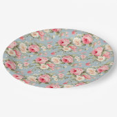 Shabby Chic Rosa und Blaue Hütte Rose Pappteller (Schrägansicht)