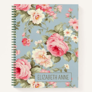Shabby Chic Rosa und Blaue Hütte Rose und Blume Notizblock