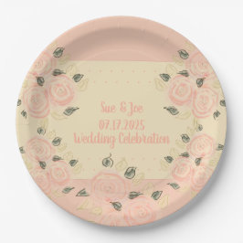 Shabby Chic rosa und pfirsichfarben mit Creme Pappteller