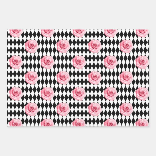 Shabby Chic Rosa und schwarze Rose Zebra Streifen Geschenkpapier Set (Vorderseite 3)