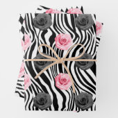 Shabby Chic Rosa und schwarze Rose Zebra Streifen Geschenkpapier Set (Beispiel)