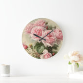 Shabby Chic Rosa Viktorianische Rose Große Wanduhr (Zuhause)