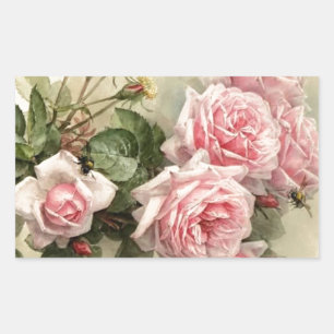 Shabby Chic Rosa Viktorianische Rose Rechteckiger Aufkleber