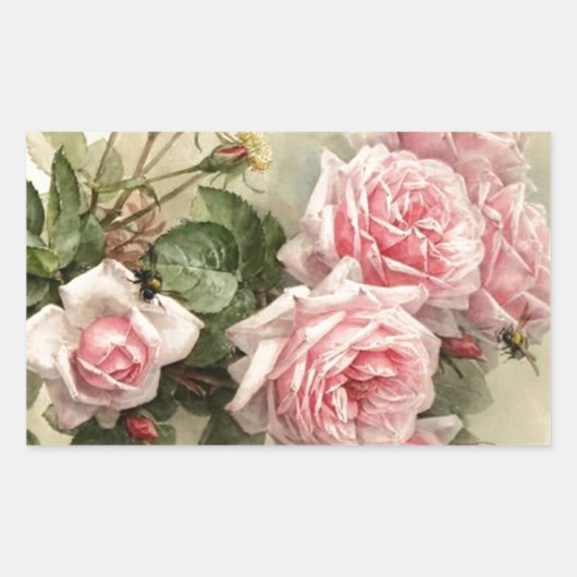 Shabby Chic Rosa Viktorianische Rose Rechteckiger Aufkleber (Vorderseite)