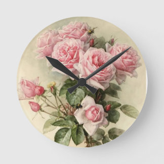Shabby Chic Rosa Viktorianische Rose Runde Wanduhr