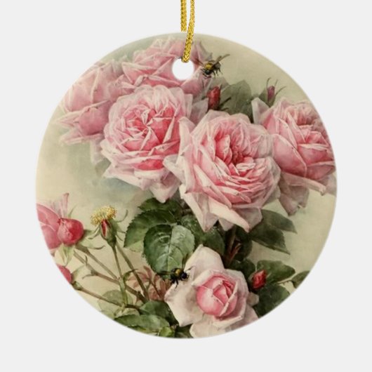 Shabby Chic-rosa viktorianische Rosen Keramikornament (Vorne)