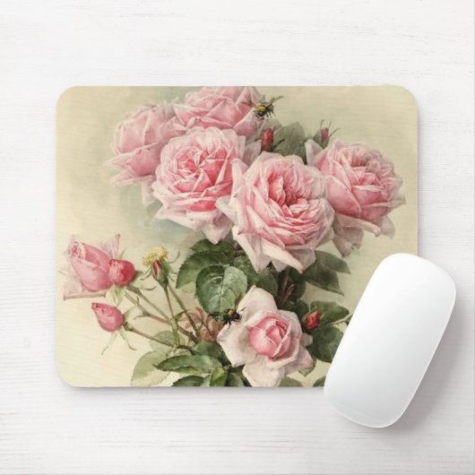 Shabby Chic-rosa viktorianische Rosen Mousepad (Mit Mouse)