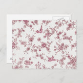Shabby Chic Rosa Vintage Vögel Blumenmuster Postkarte (Vorne/Hinten)