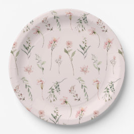 Shabby Chic Rosa Wildblume Salbei Grün Pappteller