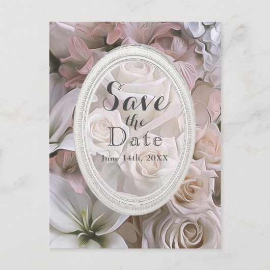 Shabby Chic Rose Floral Elegant Save the Date Ankündigungspostkarte (Vorderseite)