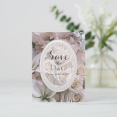 Shabby Chic Rose Floral Elegant Save the Date Ankündigungspostkarte (Stehend Vorderseite)