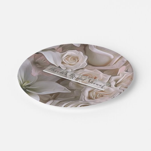 Shabby Chic Rose Florenz Elegantes Brautparty Pappteller (Schrägansicht)