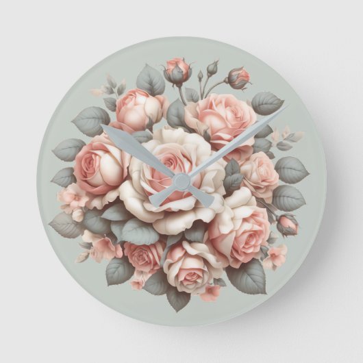 Shabby Chic Rose Freude Runde Wanduhr (Vorderseite)