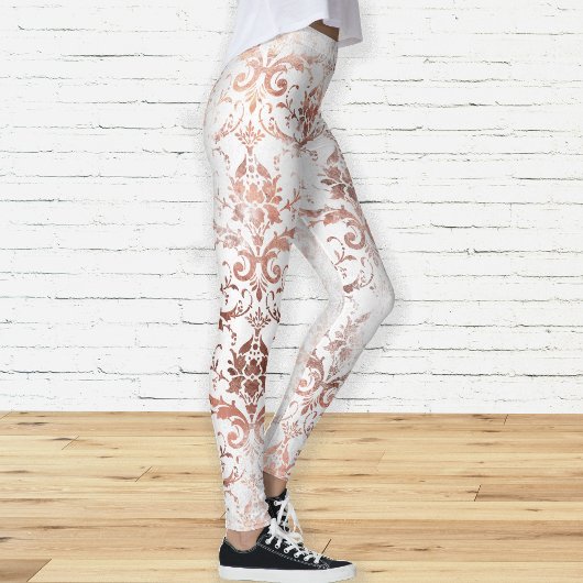 Shabby Chic Rose Gold und Weißer bedrückter Damast Leggings