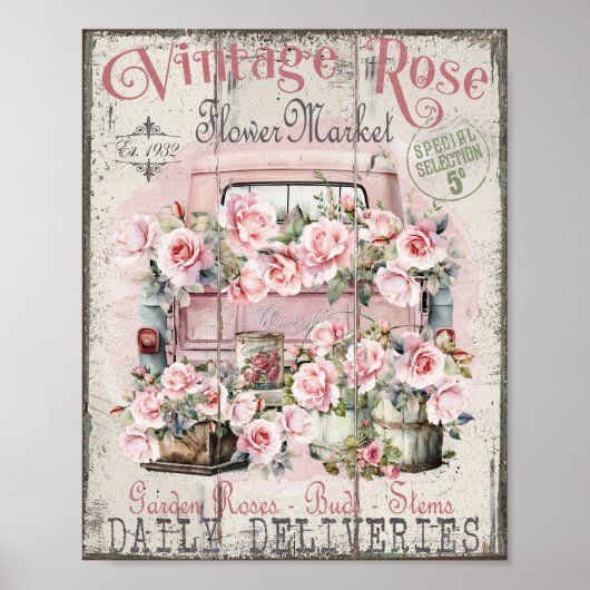 Shabby Chic Rose holen Blume Marktplakat ein Poster (Vorne)