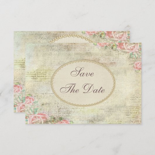 Shabby Chic Rose Kinderdusche Save the Date (Vorne/Hinten)