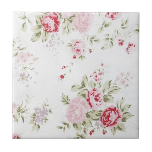 Shabby Chic-Rose mit Blumen Fliese (Vorderseite)
