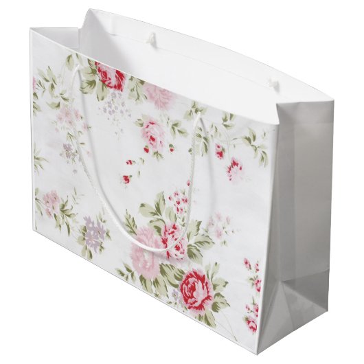 Shabby Chic-Rose mit Blumen Große Geschenktüte (Rückseite Schrägansicht)