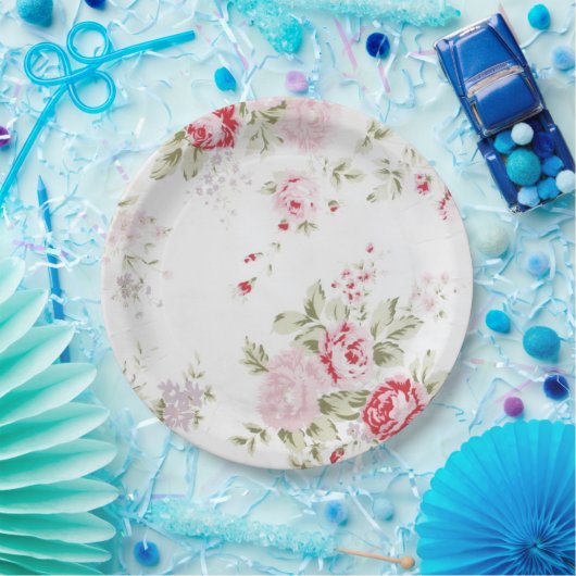 Shabby Chic-Rose mit Blumen Pappteller (Party)