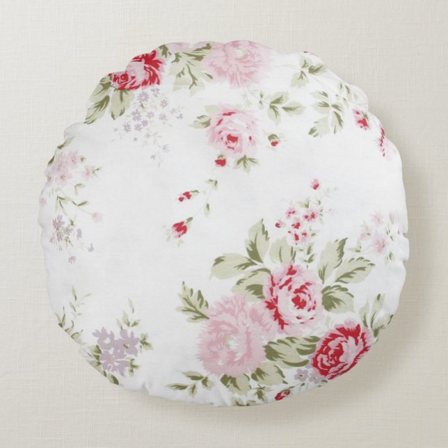 Shabby Chic-Rose mit Blumen Rundes Kissen (Vorderseite)