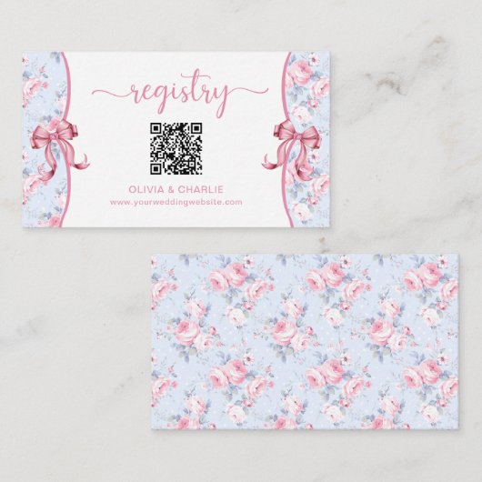 Shabby Chic-Rose Rosa-Bow-Hochzeitregister Begleitkarte (Vorne/Hinten)