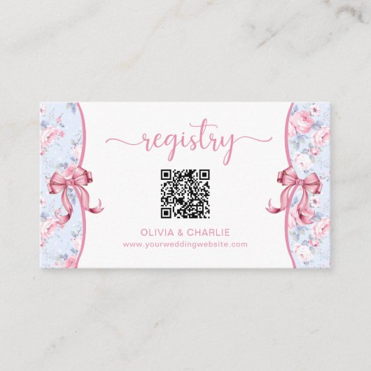 Shabby Chic-Rose Rosa-Bow-Hochzeitregister Begleitkarte (Vorderseite)