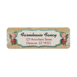 Shabby Chic Rose & Rustikale Burlap-Rücksendeadres