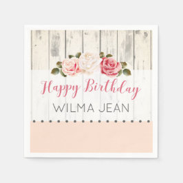 Shabby Chic Rose Rustikales Holz Custom Geburtstag Serviette