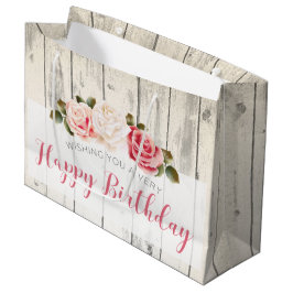 Shabby Chic Rose Rustikales Holz glücklich Geburts Große Geschenktüte