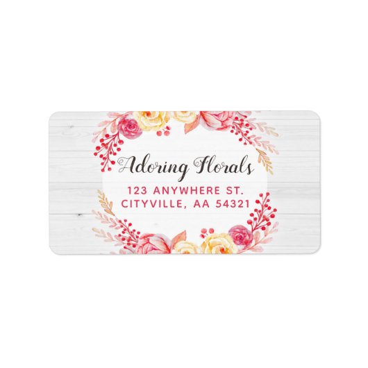 Shabby Chic Rose & Rustikales Holz Rosa Rosa Blüte Adressaufkleber (Vorne)