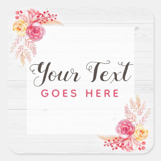 Shabby Chic Rose & Rustikales Holz Rosa Rosa Blüte Quadratischer Aufkleber (Vorderseite)