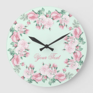 Shabby chic rose wall clock Personalized Große Wanduhr
