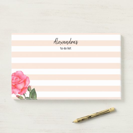 Shabby Chic Rosen (Aquarellfarbe) Streifen Post-it Klebezettel (Auf Schreibtisch)