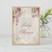 Shabby Chic-Rosen-Perlen und Spitze-Baby-Dusche Einladung (Stehend Vorderseite)