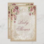 Shabby Chic-Rosen-Perlen und Spitze-Baby-Dusche Einladung (Vorne/Hinten)