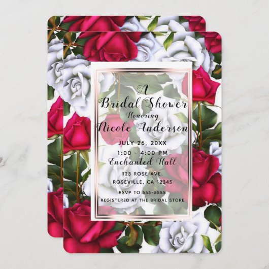 Shabby Chic Rosen und Rosen Rustikal Brautparty Einladung (Vorne/Hinten)